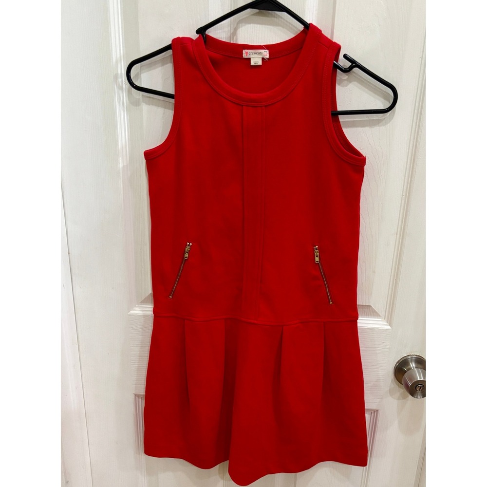 Crewcuts J.Crew Girls Red Sleeveless Drop Waist Pleated Dress Zip Pockets 12